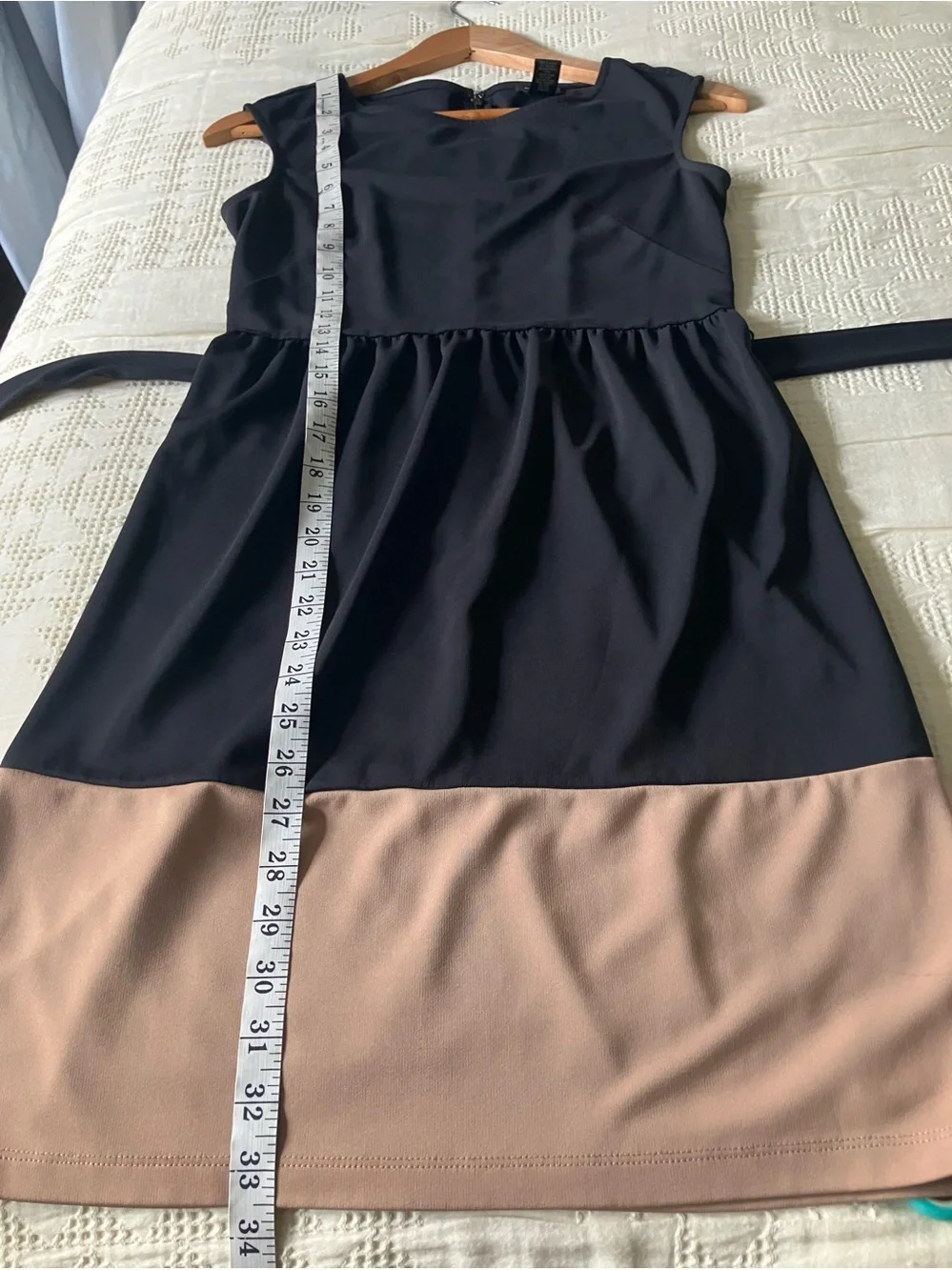 ANN TAYLOR Black and Tan Color Block Belted A-Line Tank Dress Size 2P